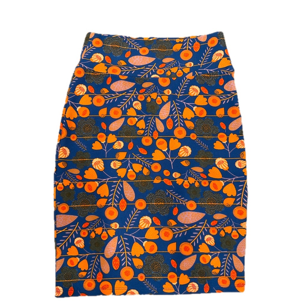 LuLaRoe Cassie Pencil Skirt - Blue and Orange Floral